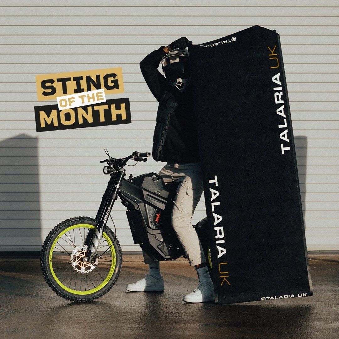 Rider with a Talaria Sting and The Talaria UK banner