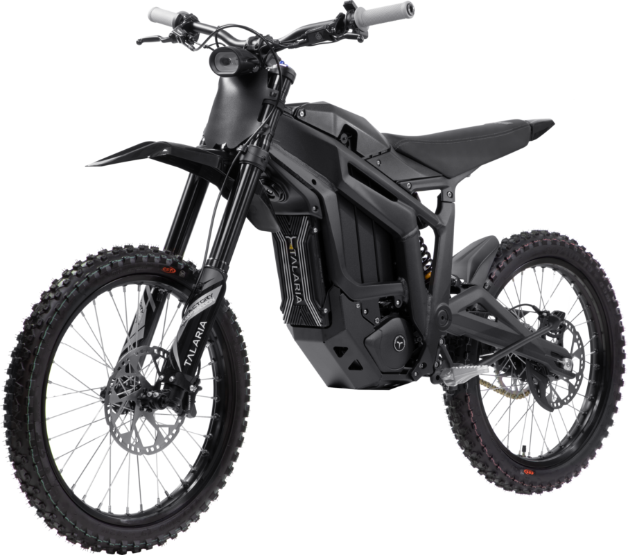 Talaria Sting MX4 electric dirt bike in black, studio side view